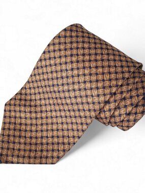 Sulka France Silk Tie Brown Navy Woven Pattern Satin Finish